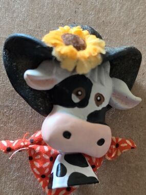 Holstein Cow Pin/Brooch with Yellow Sunflower Accent NEW